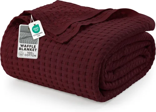 Miniatura 14 de Utopia Bedding Manta de punto gofre de 100 % algodón, tamaño grande para cama, ligera, transpirable, suave y acogedora, regalos para mujeres Blanco
