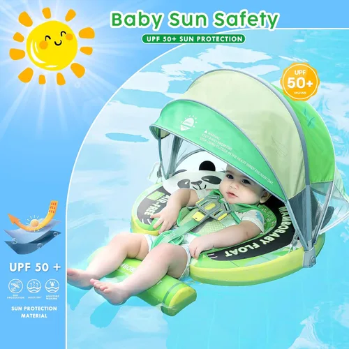 Miniatura 2 de Mambobaby Flotador de piscina para bebé con toldo, flotadores infantiles no inflables con cola sólida, suave, impermeable, agradable a la piel