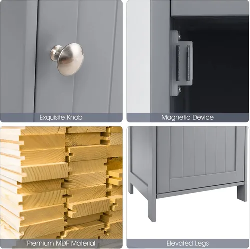 Miniatura 8 de COSTWAY Armario de almacenamiento alto, armario de piso de madera con estantes ajustables de 3 niveles, puerta y perilla convenientes, organizador