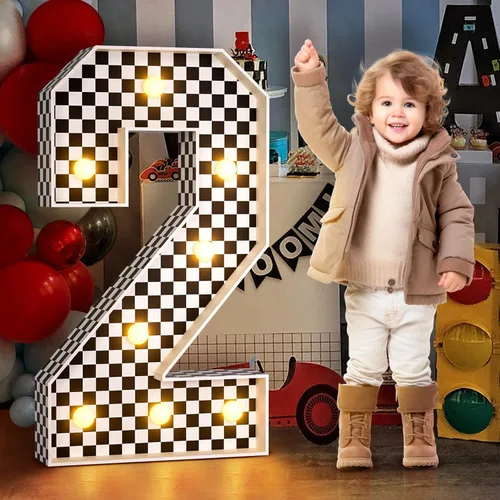 Miniatura 10 de imprsv Decoraciones de béisbol con números de marquesina de 2º cumpleaños: 3 pies de gran luz número 2 Decoración de fiesta de dos años de edad
