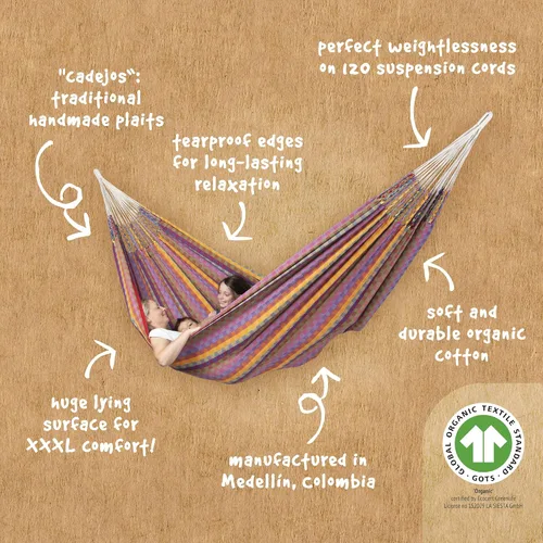 Miniatura 6 de LA SIESTA Hamaca de flora, transforma tu patio trasero o porche en un oasis de relajación, algodón ultrasuave, máximo 440 libras, hamaca familiar
