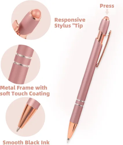 Miniatura 4 de MengRan Bolígrafos de Oro Rosa con Punta Stylus, Tinta Negra Punta Media Bolígrafos de Clic, Bolígrafo Stylus para Pantalla Táctil