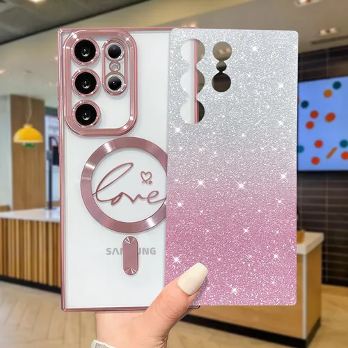 Miniatura 95 de ZONRW - Funda para Samsung Galaxy S22 Ultra magnética, para mujeres y niñas, cubierta trasera suave, lujosa, con corazón de amor, bling, degradado