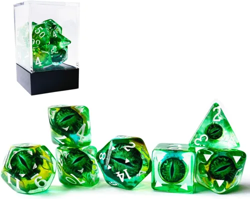 Miniatura 8 de Bescon Dragon Eye RPG Juego de 7 dados poliédricos de ojo de dragón, juego de ojos ámbar