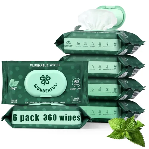 Miniatura 16 de Toallitas desechables WONDERFUL, Toallitas húmedas 100% a base de plantas con sabor a limón cítrico para adultos y niños, seguras