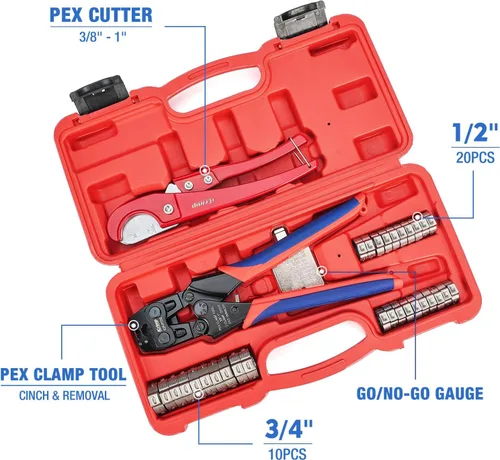 Miniatura 5 de iCrimp PC-PC02KIT PEX Kit de herramientas de engarce con abrazadera PEX de 1/2 pulgada (paquete de 20) y 3/4 pulgadas (10 unidades) de anillos