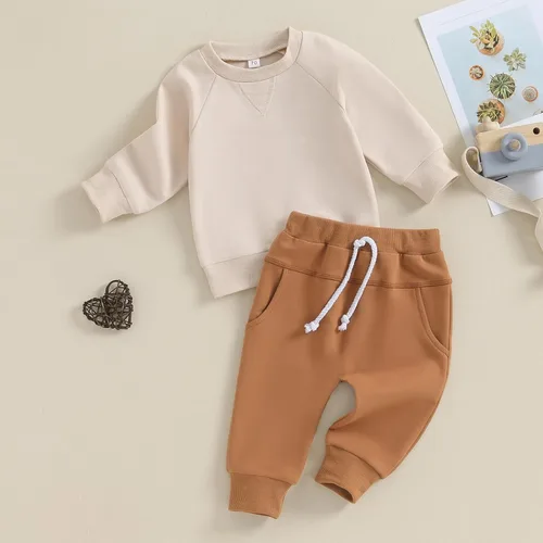 Miniatura 38 de Conjunto de ropa de otoño e invierno para bebé niño pequeño, sudadera de manga larga con colores contrastantes, pantalones elásticos para recién