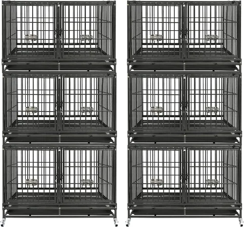 Miniatura 18 de Homey Pet Jaula para Perros Apilable de Servicio Pesado de 37 pulgadas, Jaula Kennel Indestructible a Prueba de Escape para Perros con Ruedas