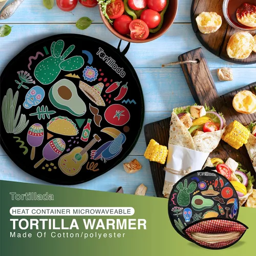 Miniatura 2 de Tortillada - Calentador de tortilla de 12 pulgadas/recipiente de calor para microondas hecho de algodón/poliéster (negro)