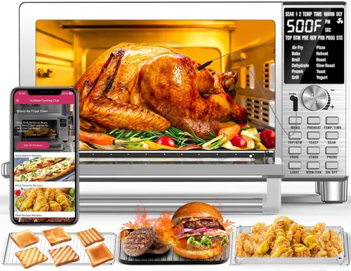 Horno tostador freidora de aire inteligente NuWave Bravo XL, combo de parrilla/plancha de encimera 12 en 1, capacidad XL de 30 Qt, temperatura