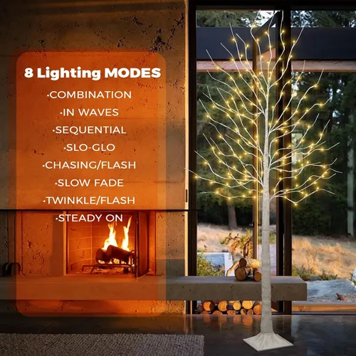 Miniatura 4 de Juego de 2 árboles de abedul iluminados de 6 pies, 160 LED blanco cálido, para el hogar, festival, fiesta y decoración de Navidad, uso en interiores