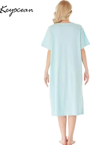 Miniatura 2 de Keyocean - Camisón de algodón para mujer, suave, cómodo, ligero, manga corta, vestido de casa, ropa de dormir, ropa de sala para verano.