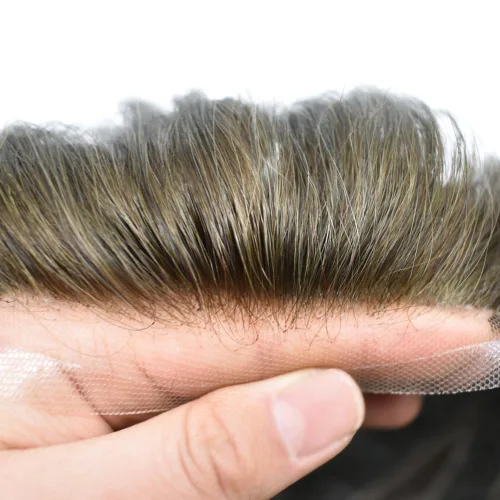 Miniatura 4 de Toupee - Pieza de cabello humano real de encaje francés para hombre, sistema de unidades de cabello frontal con nudo bleched tupé para hombres
