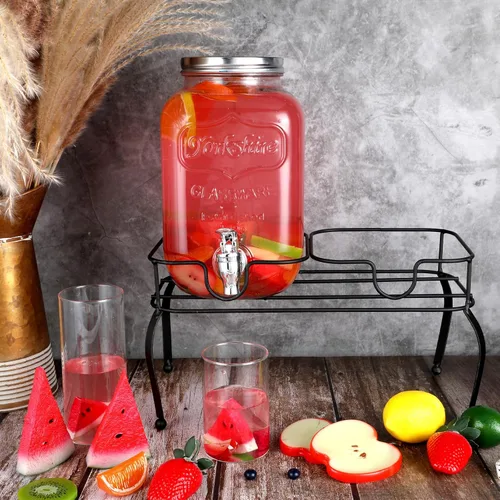 Miniatura 6 de Blulu Dispensador de bebidas de metal de 1 galón para fiestas, dispensador de bebidas negras con 2 compartimentos, dispensadores grandes de bebidas