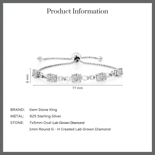 Miniatura 132 de Gem Stone King Pulsera de tenis de diamantes cultivados en laboratorio con piedra natal de 3-6 quilates para mujer, plata de ley 925, ovalada