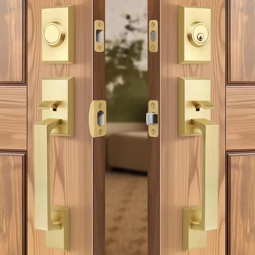 Miniatura 11 de Juego de cerraduras dobles para puerta delantera, manija de puerta delantera con llave con maniquí, palanca cuadrada resistente para puerta