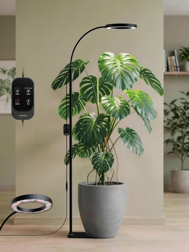 GLOWRIUM Luces de Crecimiento para Plantas de Interior, Lámpara de Pie LED de Espectro Completo con Soporte de Altura y Ángulo Ajustables, Luz para