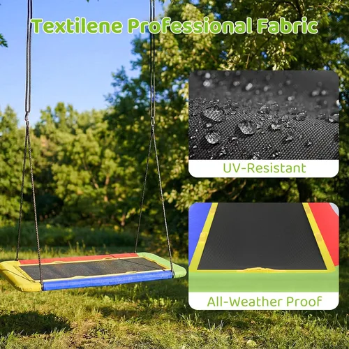 Miniatura 3 de Columpio de árbol de plataforma rectangular de 60 pulgadas para niños y adultos, columpio volador gigante con correa ajustable para colgar, tela