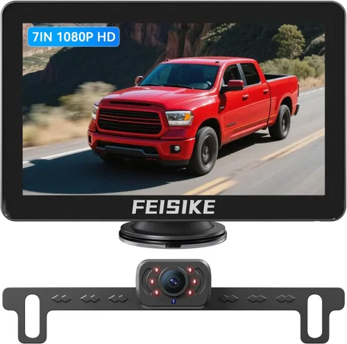 Miniatura 11 de FEISIKE Cámara de respaldo, visión nocturna IR 1080P con monitor, cámara de visión trasera plug-play fácil de instalar, gran angular de 150 grados
