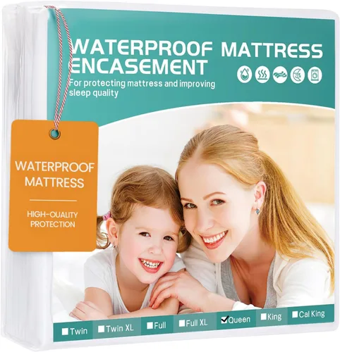 Protector de colchón Queen de 60 x 80 pulgadas (6-10 pulgadas de profundidad), funda de colchón impermeable con cremallera, suave, transpirable,