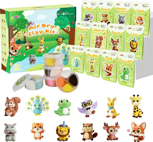Miniatura 9 de Kit de arcilla seca al aire, 12 arcillas para modelar de animales para niños, arcilla Model Magic con herramientas de escultura y tutoriales, segura