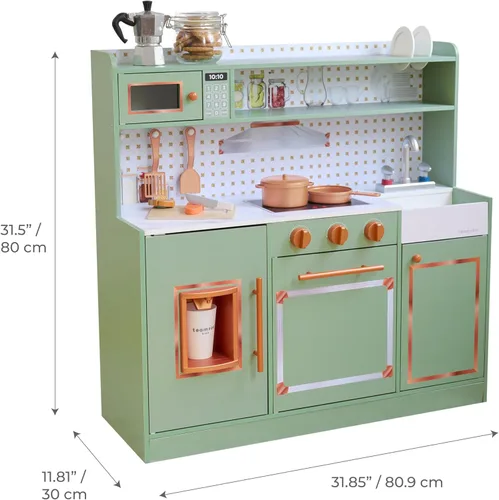 Miniatura 5 de Teamson Kids Little Chef St. Louis - Juego de cocina de madera retro para niños pequeños, juego de cocina de simulación verde con máquina de hielo