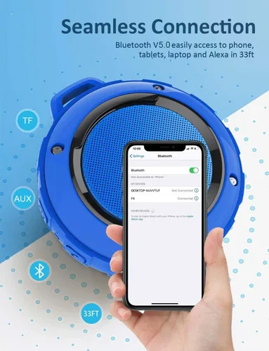 Miniatura 5 de Kunodi - Bocina Bluetooth resistente al agua, para exteriores, minibocina de viaje inalámbrica y portátil para ducha con subwoofer, graves Azul