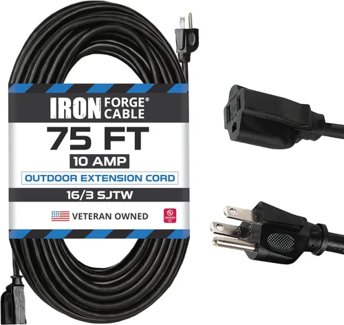 Miniatura 16 de Iron Forge Cable Cable de extensión negro de 6 pies, 16/3, cable de extensión de 6 pies, 3 puntas, resistente a la intemperie, ideal