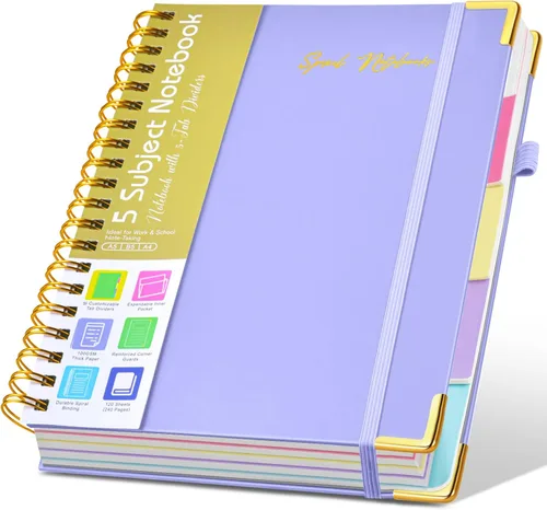 Miniatura 11 de Cuadernos en espiral de 8.5 x 11 pulgadas para trabajar con pestañas divisorias extraíbles, 300 páginas, cuaderno de 5 materias con rayas