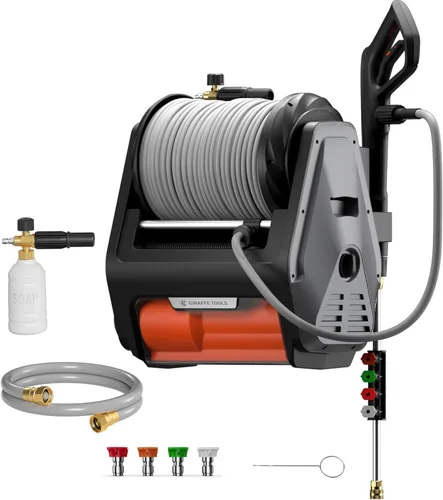 Miniatura 10 de Giraffe Tools Lavadora a presión de montaje en pared PRO con máximo 3700PSI 1.6 GPM, motor sin escobillas mejorado de 1800 W, hidrolavadora Plateado