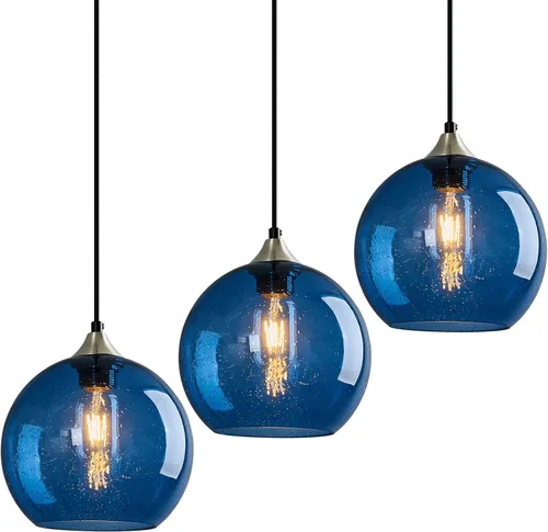 Miniatura 12 de Luces colgantes de vidrio marrón claro, iluminación de isla de cocina, lámparas colgantes de globo, iluminación colgante moderna para dormitorio