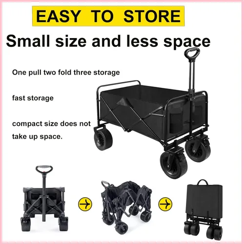 Miniatura 3 de Carro de camping plegable al aire libre picnic camping carrito tirador portátil camping pequeño remolque 8 pulgadas ruedas todoterreno con frenos