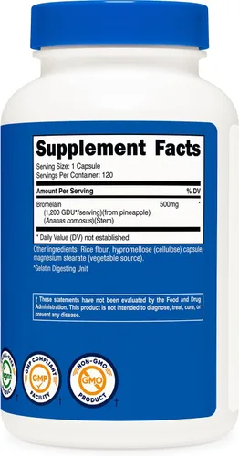 Miniatura 4 de Nutricost Bromelina 500 mg, 120 cápsulas vegetarianas, 1200 GDU, sin OMG, sin gluten
