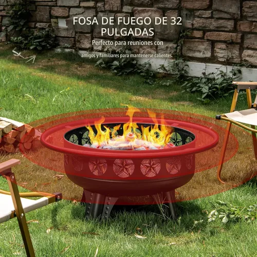 Miniatura 3 de Verdeluxe Pozo de fuego de 32 pulgadas con rejilla de cocción giratoria, hoguera de leña 3 en 1 con parrilla, mesa de fogata al aire libre con tapa