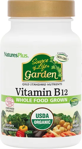 NaturesPlus Source of Life Garden Vitamina B12 - 60 cápsulas, paquete de 2 - Incluye más de 20 extractos de alimentos integrales - Certificado