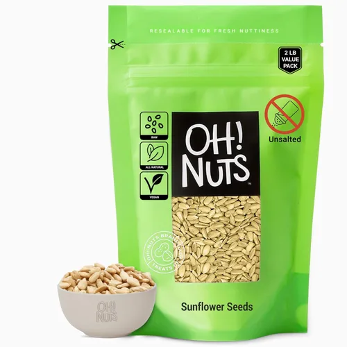 Miniatura 8 de Oh! Nuts Semillas de girasol sin cáscara – tostado sin sal – 2 libras – Snack potenciador de energía saludable – Empaquetado en bolsa con cierre