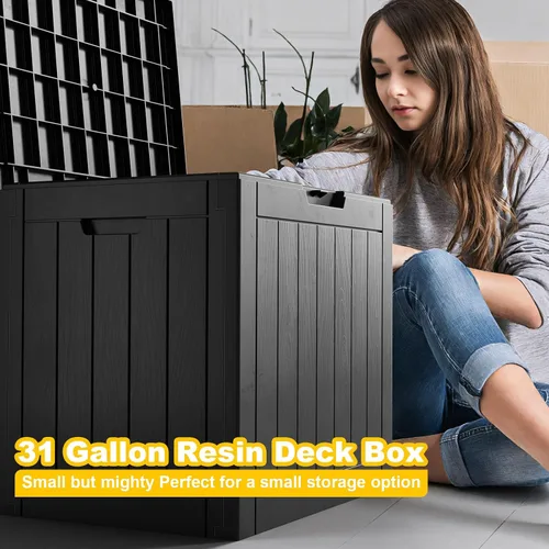Miniatura 4 de ROJIK Caja de almacenamiento para exteriores, muebles de patio, herramientas de jardín, cojines, accesorios de piscina, caja de resina impermeable