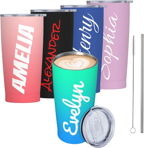 Miniatura 8 de Vaso personalizado con 2 fotos, nombre de texto, vaso de fotos personalizado de acero inoxidable, taza de viaje para café, taza de 20 onzas, regalo