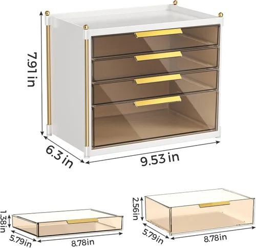 Miniatura 4 de Aveniee Organizador de maquillaje con 4 cajones, organizadores y almacenamiento de baño, contenedores de plástico para encimera, perfumes, tocador