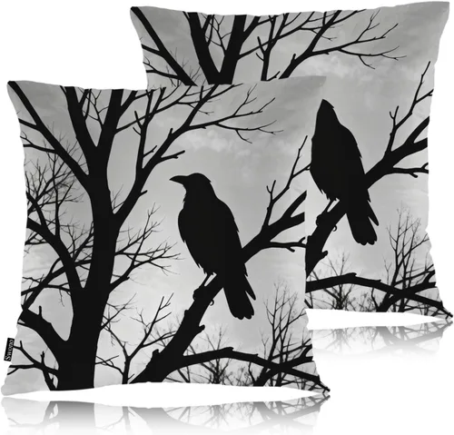 Swono Raven - Juego de 2 fundas de almohada cuadradas de 18 x 18 pulgadas, diseño de pájaro salvaje, cuervos negros en rama de árbol, para el hogar,