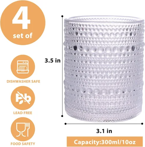 Miniatura 2 de Juego de 4 vasos para beber Hobnail de 12 onzas, vasos vintage de Júpiter, cristalería antigua en relieve para cerveza, agua, jugo, cóctel, whisky