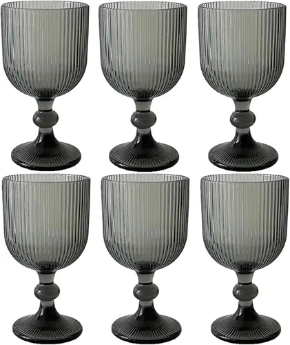 Miniatura 10 de Taganov Juego de 6 copas de vino transparentes vintage para beber vasos de vino en relieve, 13 onzas para boda, fiesta, bar, Navidad Azul