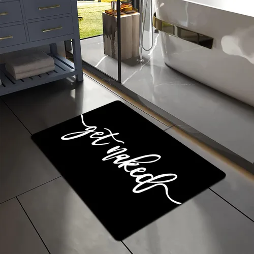 MUGINYU Get Naked Tapete de Baño, Alfombrillas de Baño Modernas y Divertidas en Blanco y Negro de Secado Rápido Absorbentes Antideslizantes Delgadas