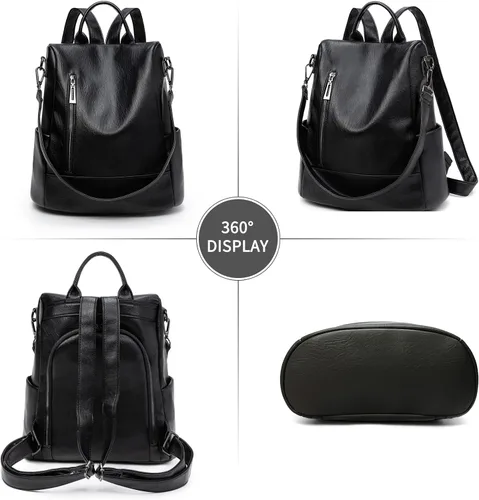 Miniatura 2 de Mochila de moda para mujer, mochila antirrobo de piel sintética, ligera, resistente al agua, color negro