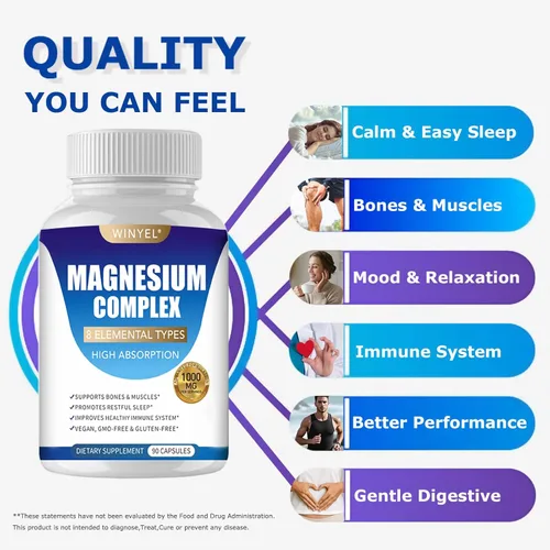 Miniatura 2 de Suplemento Complejo de Magnesio 8 Elemental 1000mg Suplemento de magnesio con glicinato, malato, citrato Sueño, relajación, huesos y músculos