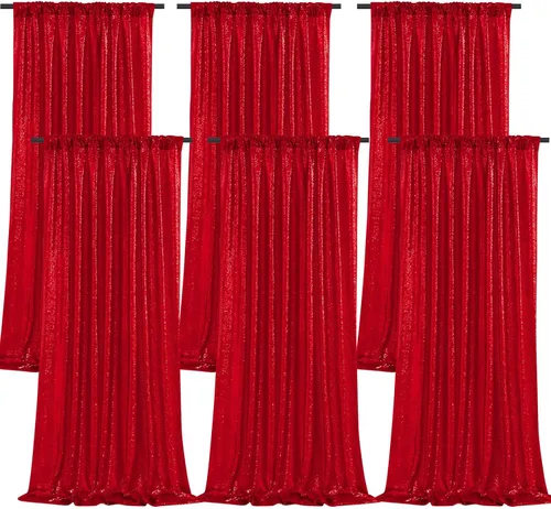 Miniatura 26 de Cortinas con lentejuelas doradas, 2 unidades de 2 x 8 pies, con brillantina, telón de fondo para bodas Rojo