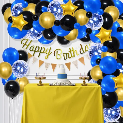 Miniatura 8 de Kit de arco de guirnalda de globos azul real, negro y dorado, globos azules y negros, globos metálicos dorados, globos de videojuegos para hombres