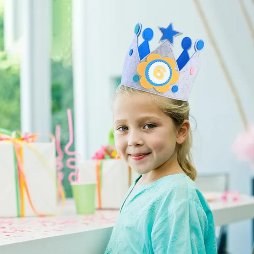 Miniatura 5 de Calcomanías 3D para niños y niñas, corona de tela, regalo de fiesta, decoración de cumpleaños, corona de 0 a 9 números reemplazables Azul