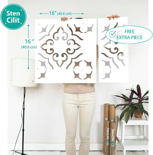 Miniatura 3 de STENCILIT® Malaga Plantilla Grande para Piso - Reposicionable para Azulejo de 16x16 Pulgadas, Plantillas para Pintar Pisos, Plantillas de Hormigón