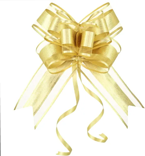 WEWILUCK Lazos para Envolver Regalos, Lazos Grandes Dorados para Regalos, Presentes, Cestas de Regalo, Gran Lazo Dorado para Cumpleaños, Fiestas,